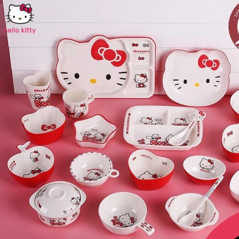 

Hello Kitty Children's Tableware Set Melamine Baby Bowl Cute Cartoon Drop-Resistant Solid Food Bowl
