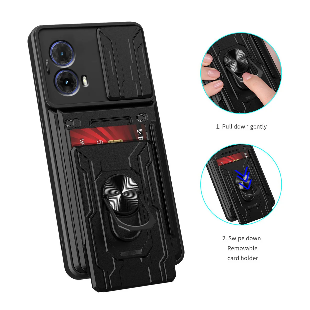 Card Holder Armor Hybrid Ring Cover with Camera Protection