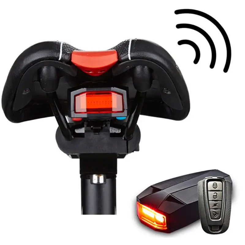 Feu arrière de vélo + alarme antivol, Charge USB, télécommande sans fil, LED, feu arrière de vélo, recherche, lanterne, klaxon, sirène, avertissement A6