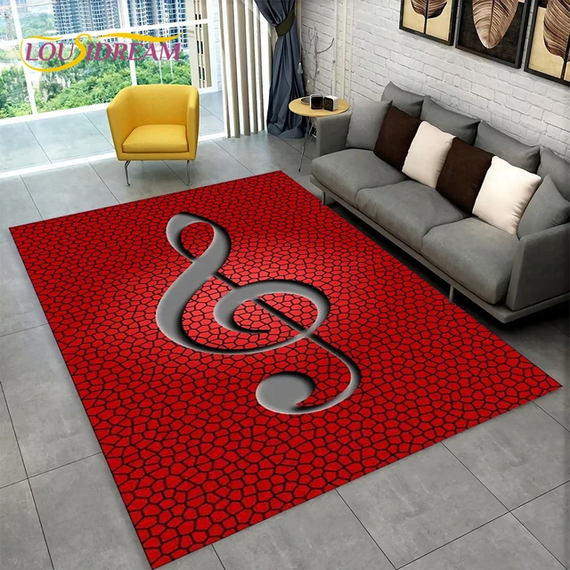 EJ.life Tapis de Sol Rond Imprimé Clé de Piano Musical Note et Blanc pour  Salon Chambre Décoration