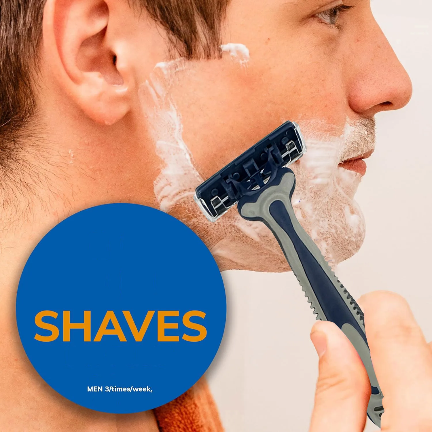 남성용 일회용 면도기, 윤활 스트립과 회전 헤드가 있는 3중 면도날, 패키지당 6개, 남성용 수염 면도기 트리머