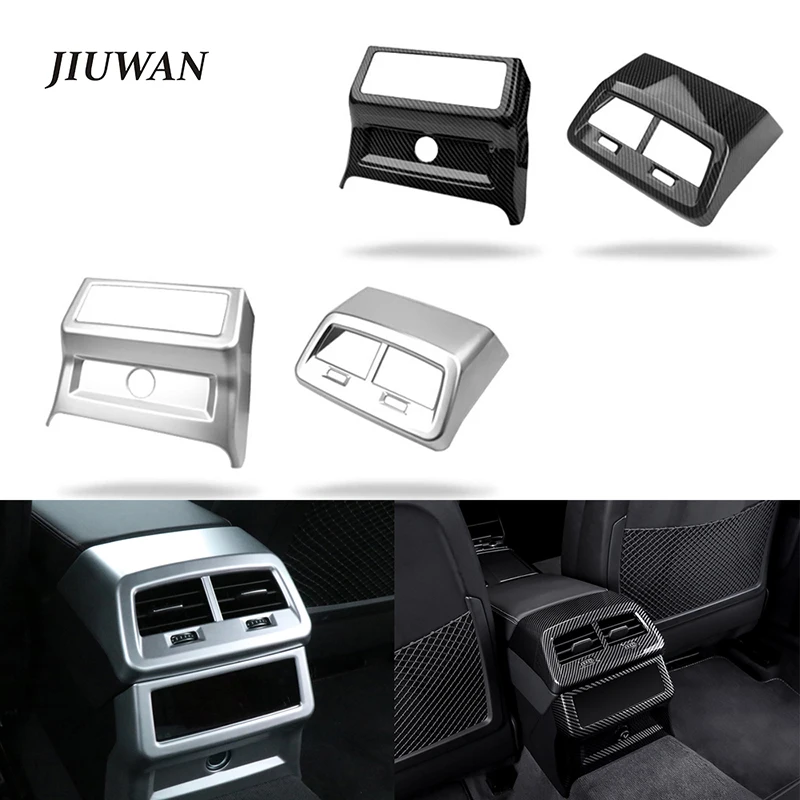 

2 Pcs Car Durable ABS Rear Air Outlet Frame Silver & Carbon Look Vent Cover Decoration Trim Accessories Fit For Audi A6 C8 2019