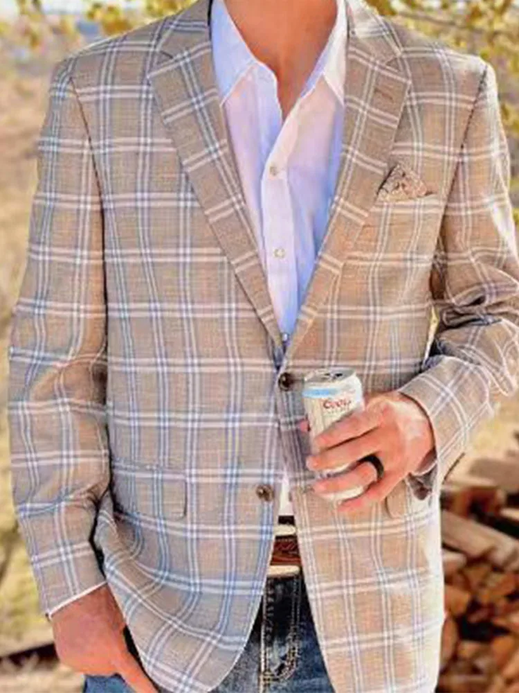 Western Denim Printed Suit Men's Casual Single Breasted Pocket Jacket Coat Fashion Slim Fit Outdoor Long Sleeve Clothing