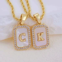 New 26 Letters Necklace Jewelry Women Custom Name Alphabets Shell Pearl Inlaid Zircon A~Z Initials Necklace Charms Jewelry Men 2