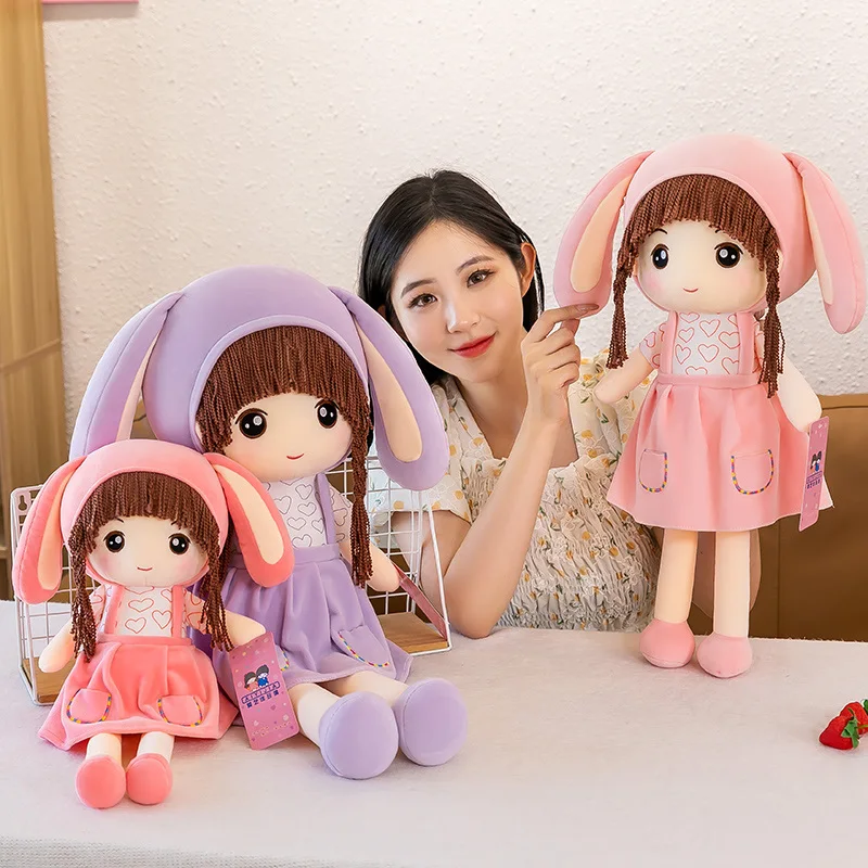 45-90cm Kawaii Girl Plush Dolls with Rabbit Ear Cute Stuffed Toys Lovely Plushies Doll for Kids Children Birthday Valentine Gift