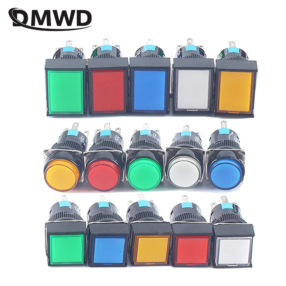 5V 12V 24V 220V 16mm Plastic Momentary LED Illuminuted Maintained Self-locking Push Button Switches Latching Push Button Reset