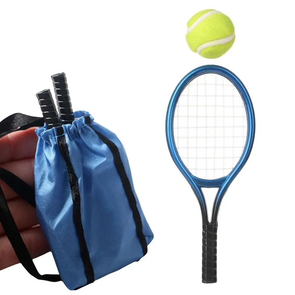 

4PCS/Set Doll Tennis Racket kits Miniature Racquet Tennis Ball Bag Creative Photo Props For 1/6 1/12 DIY Dollhouse Accessories