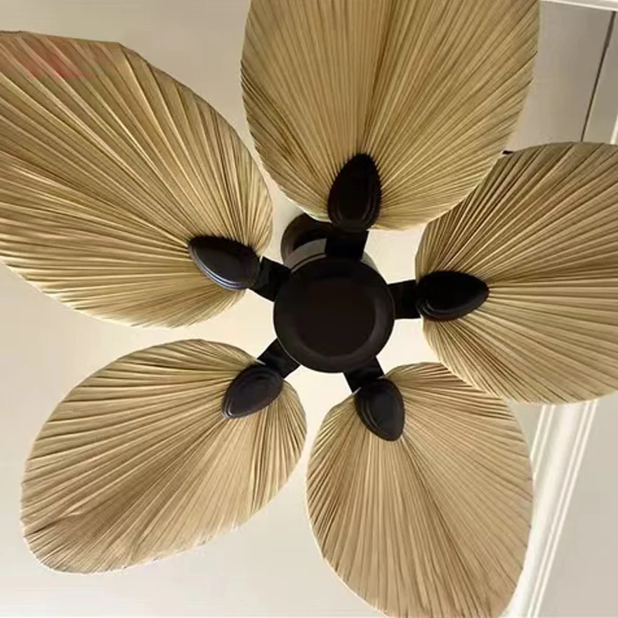 American style retro ceiling fan, high-quality natural banana leaf decorative ceiling fan DC110-220V, natural breeze decorative