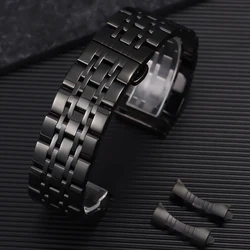 Premium Curved End Stainless Steel Smartwatch Bracelet with Butterfly Buckle - 22mm (Black)