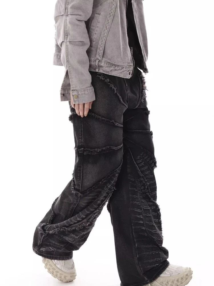 

Джинсы мужские потертые в готическом стиле, повседневные широкие брюки в стиле панк-рок, модная уличная одежда, 2023