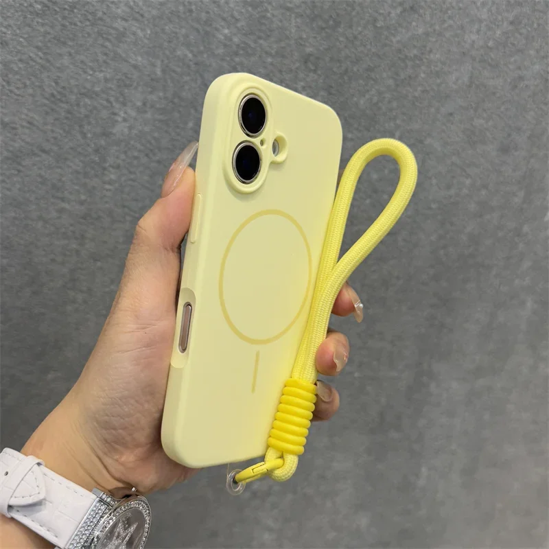 Premium Candy Liquid Silicone MagSafe Case with Soft Shockproof Magnetic Lanyard Strap Cover