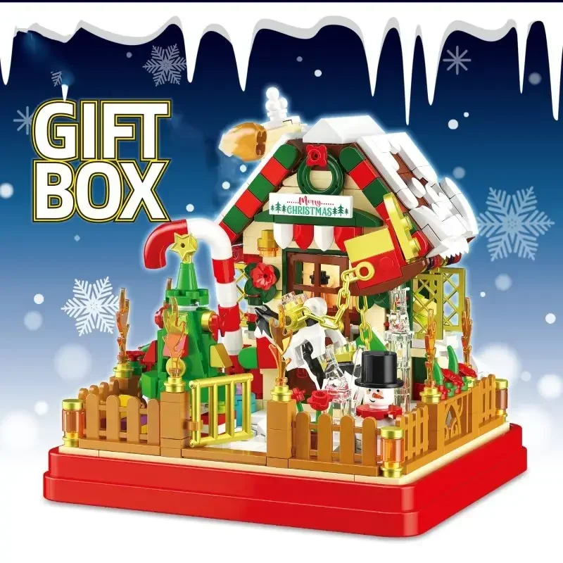 

654PCS Christmas House Building Blocks Gift Box Set Creative City Streetview Assembly Model Bricks Children Toys Holiday Present