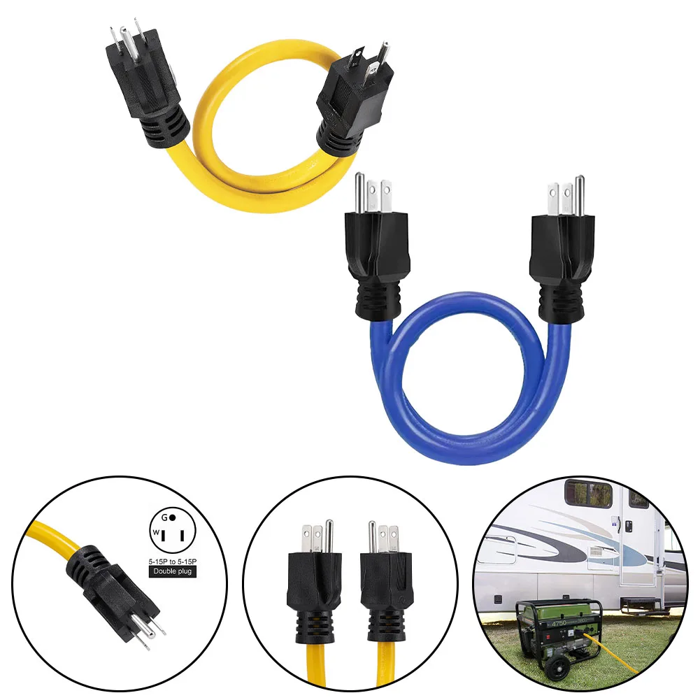 3Prong Plug 12AWG 125V Double Male Extension Cord Generator Adapter For Transfer For RV Boat Battery Solar Panel Portable Power