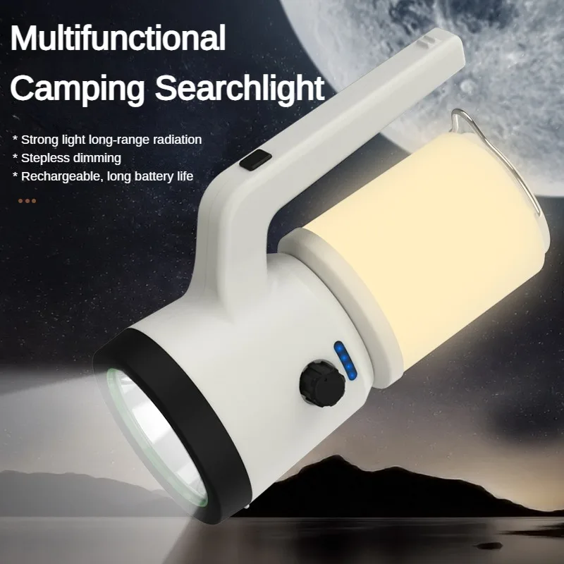 

Portable LED Searchlight USB Rechargeable Camping Light Super Bright Dimmable Flashlight Outdoor Waterproof Output Work Light