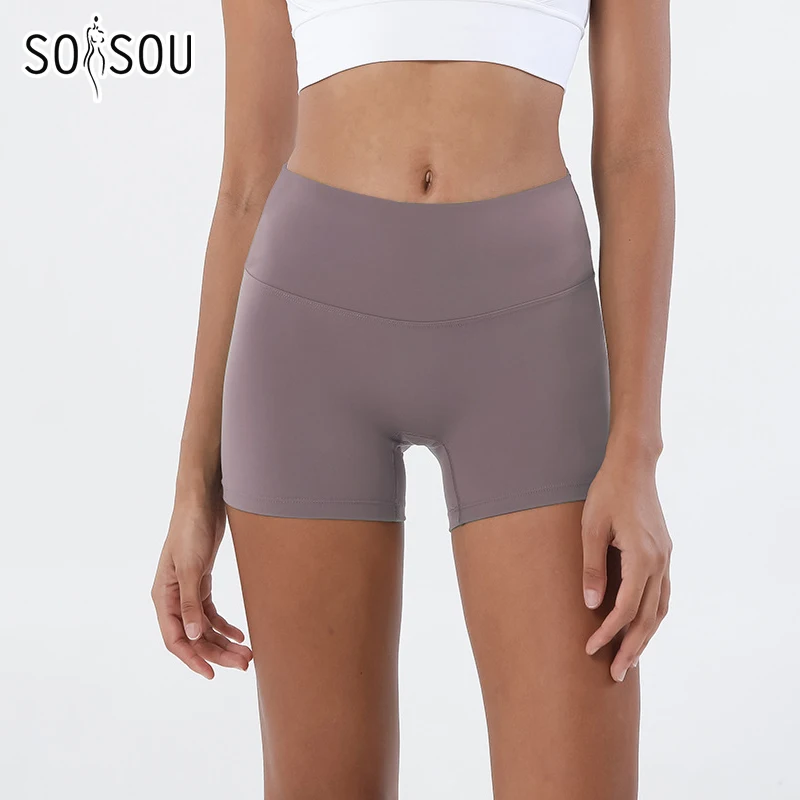 SOISOU Nylon Gym Short Yoga Fitness Women Cycling Shorts Tight Elastic Breathable High Waist Sports Pants No T Lines 13 Colors