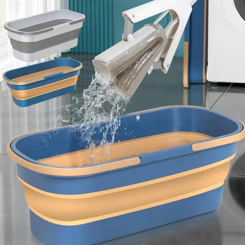 Folding Bucket Collapsible Mop Bucket Silicone Wheels 2 Handles 12L 3.17 Gallon MultiPurpose