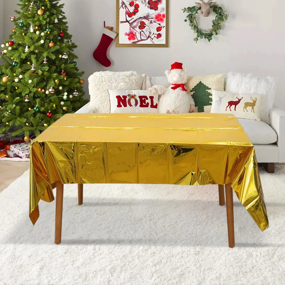 137*274CM Christmas Gold Aluminium Tablecloth Valentine's Day Halloween Graduation Thanksgiving