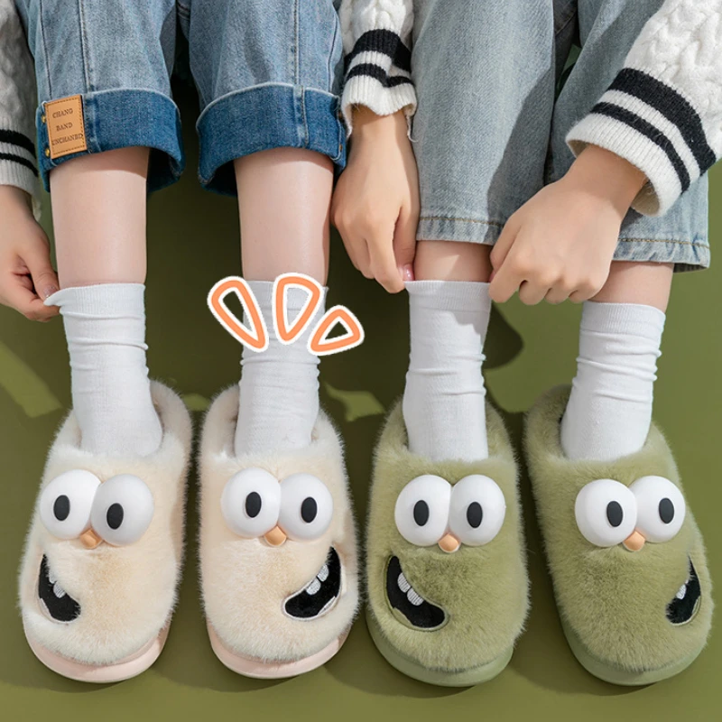 Cartoon Cute Fluffy Plush Slippers Women Soft Furry Winter Warm