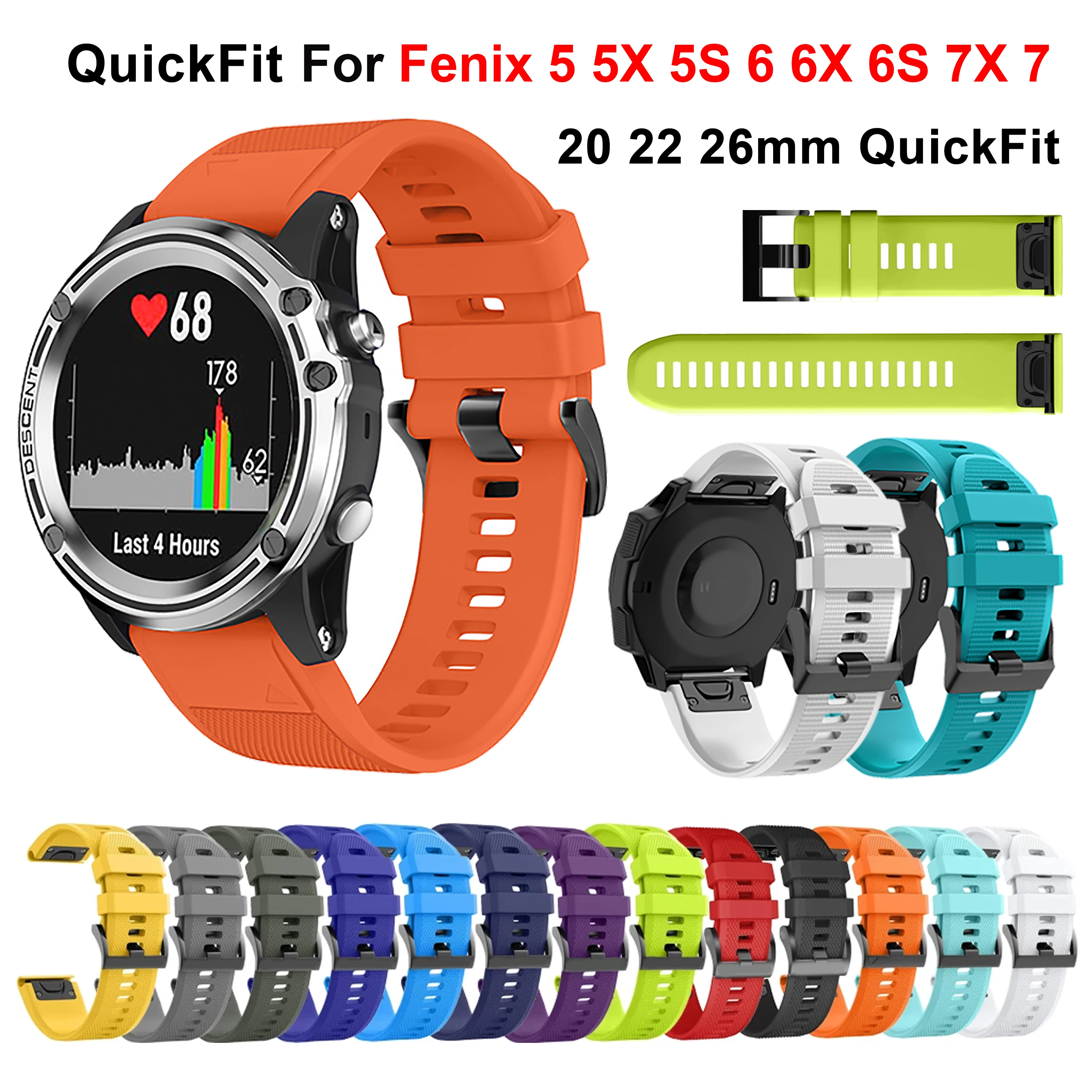 20 22 26 Millimetri Di Silicone Quickfit Per Garmin Fenix 5X 5 5 S 935 945 Smart Watch Band Per Fenix 7X 7 7S 6 6 6S 6X Pro 3 3Hr Braccialetto