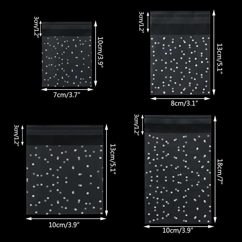 100pcs Transparent Plastic Candy Bag Packing Cellophane Bags Polka Dot Cookie Gift Bag DIY Self Adhesive Pouch Party Candy Bags