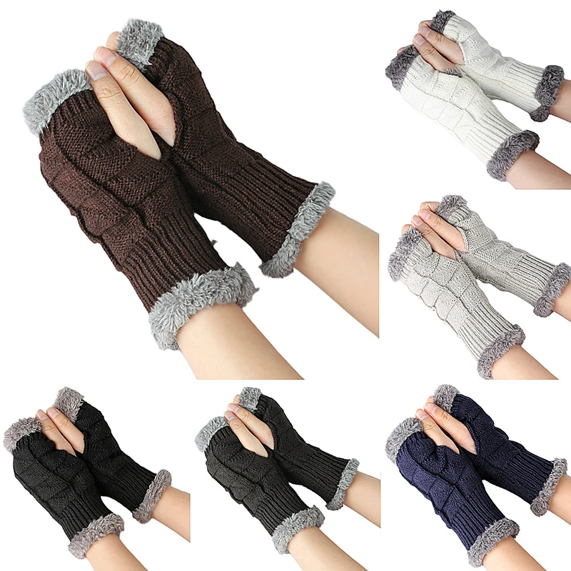 

Autumn Winter Furry Sleeves Solid Color Students Write Keep Warm Arm Sleeves Knitted Fingerless Gloves Plush Half Finger Gloves