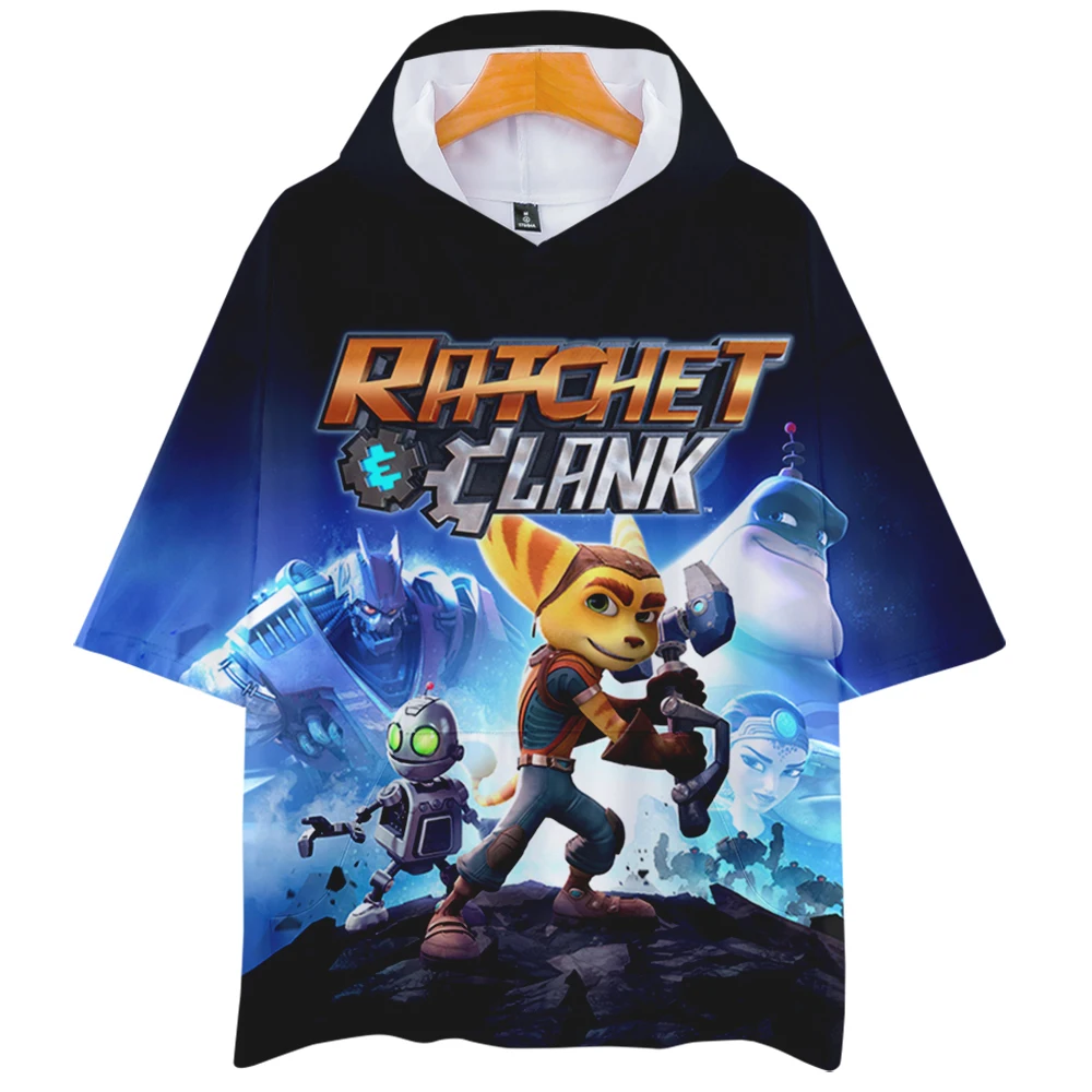 Ratchet Clank Tshirt Uomo Donna Maglietta Con Cappuccio Estate Manica Corta Harajuku Streetwear Gioco Cricchetto Clank: Rift Apart Vestiti 3D
