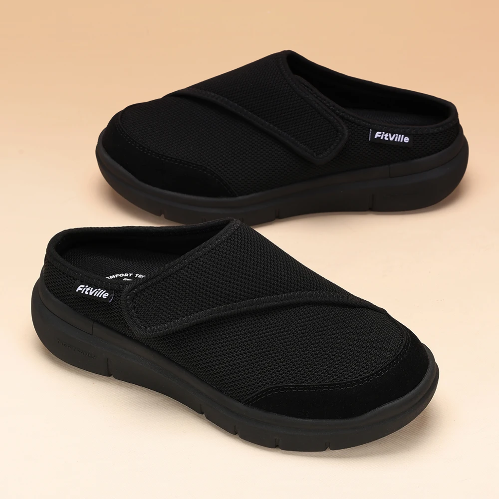 FitVille Women's Orthopedic Slippers Wide Fleece Lined Clogs with Arch Support Recovery Pedic Shoes Comfortable Slip-On Footwear