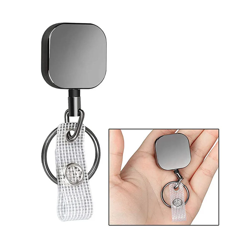 

Name Tag Card Metal Office Supplies Retractable Pull Square Key Ring Clips Badge Reel Clip Badge Holder Clip Keychain