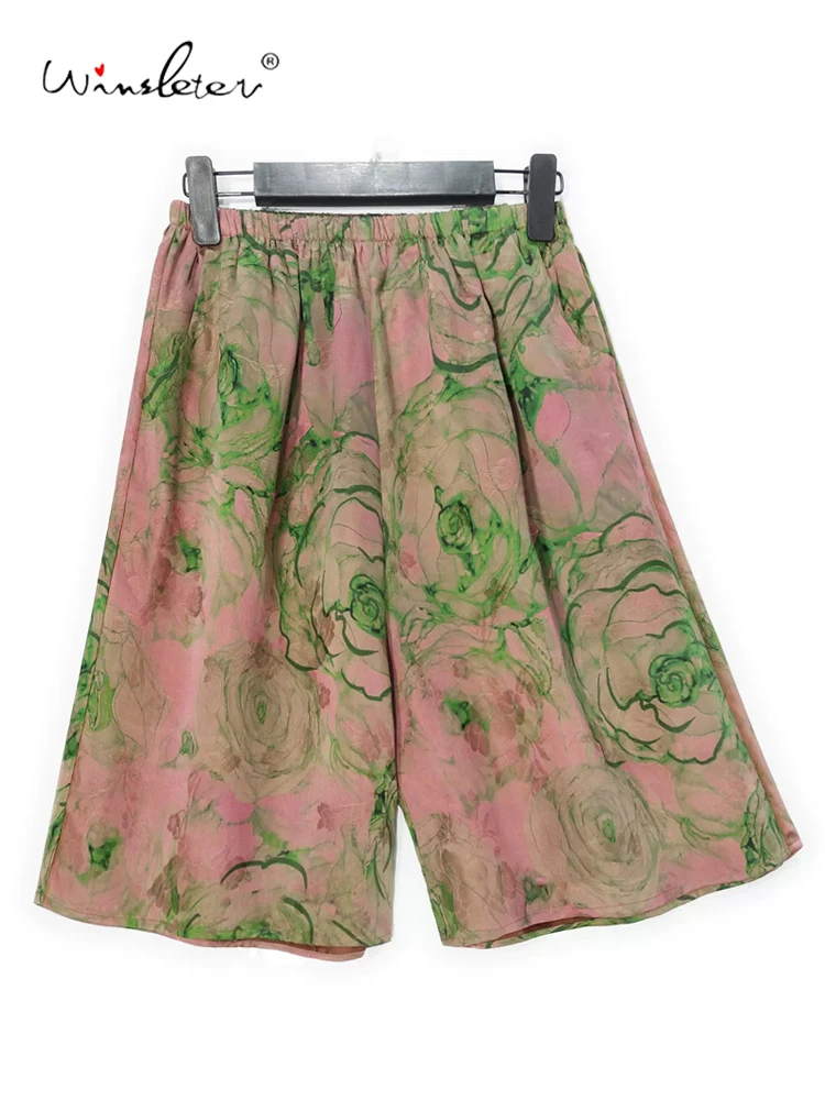 

Winsleter, шорты из натурального шелка с сеткой, женские цветочные шорты с эластичным поясом, модные шорты для поездок, лето осень 2024 B47119QC