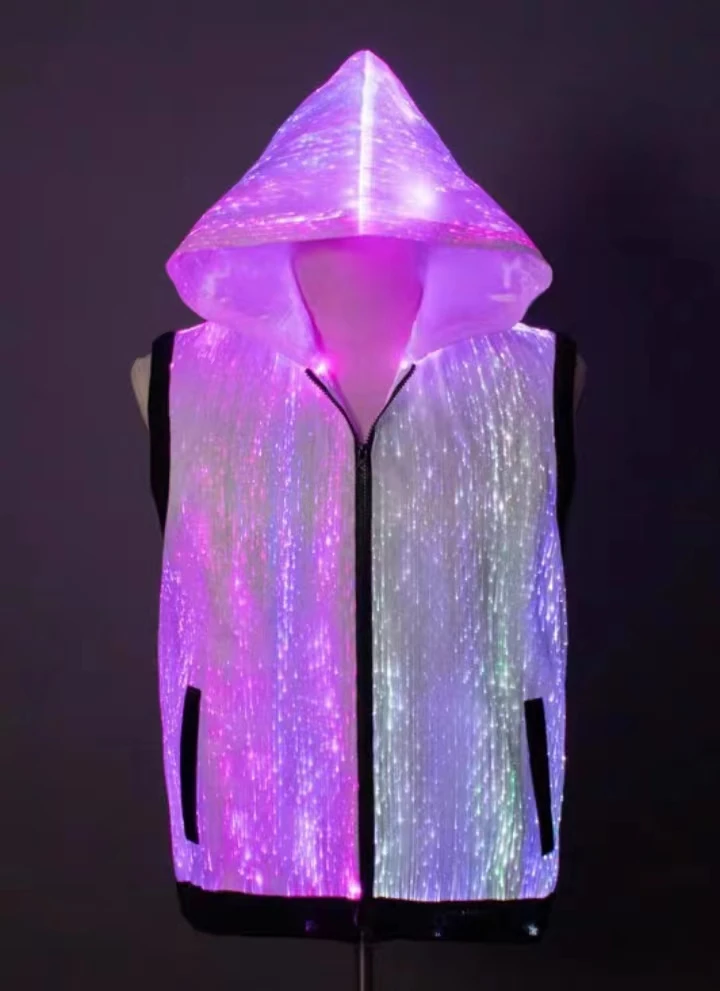 

2023 fashion Customize women LED Tron Dance Wear regular personalize advertising A1656 grey black half zipper
