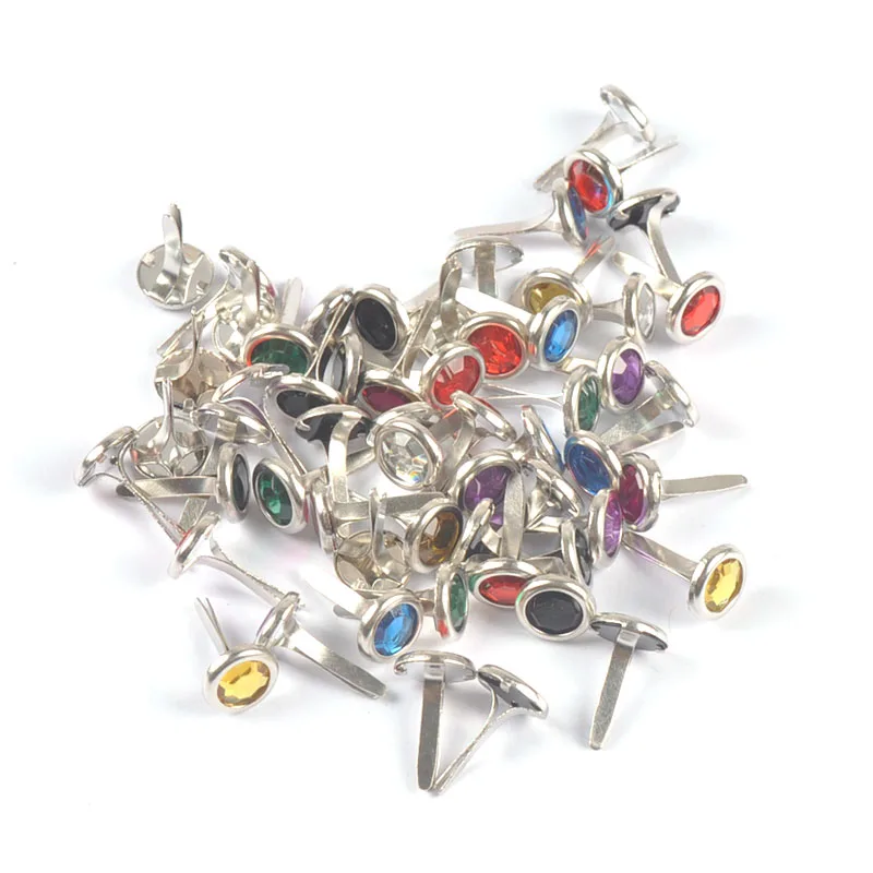 Scrapbooking Decoration 50pcs 8.5X15mm Mix Rhinestone Brads Scrapbook Paper Crafting Embellishment Fastener Brad Metal Crafts For DIY Decoration c1115