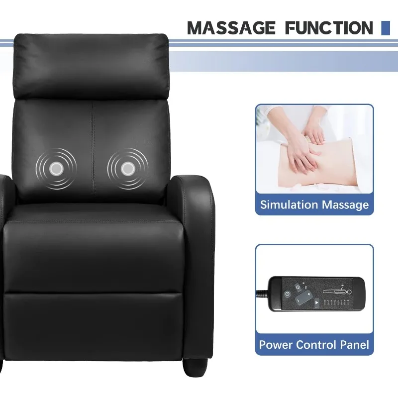 Living Room Massage recliner Adjustable PU leather recliner Home Theater seat Modern adult single sofa with footstool, black 5