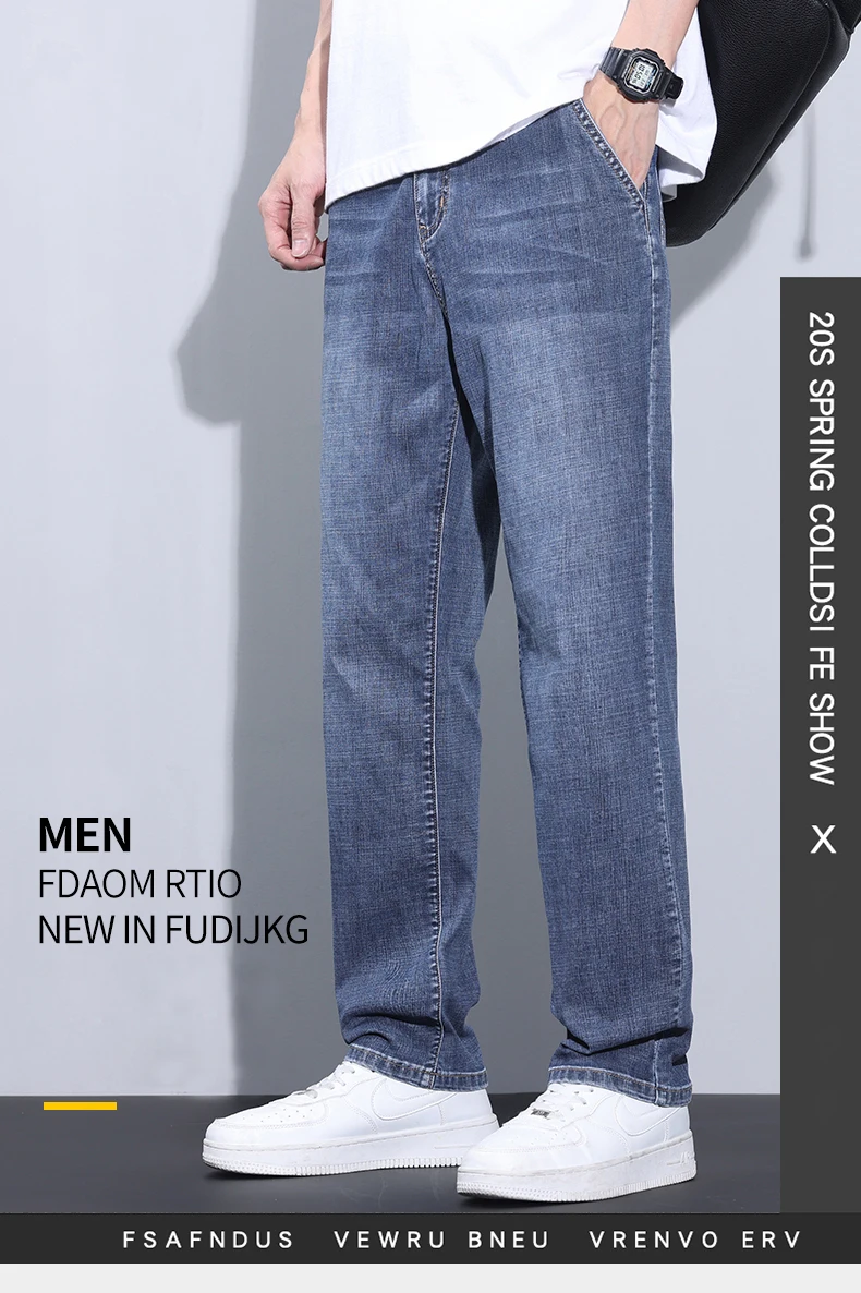 Description Picture 3 of item2024 Summer New Style Men's Casual Straight Jeans Versatile Korean Fashion Pants Baggy Stretch Wide-leg Denim Trousers Male
