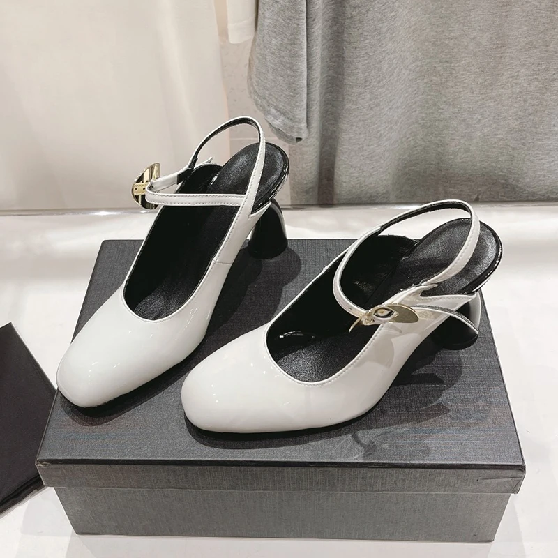 

New High-end High Heel Sandals Summer Buckle Strap Design Square Toe Female Sandals Genuine Leather Upper Banquet Women's Pumps