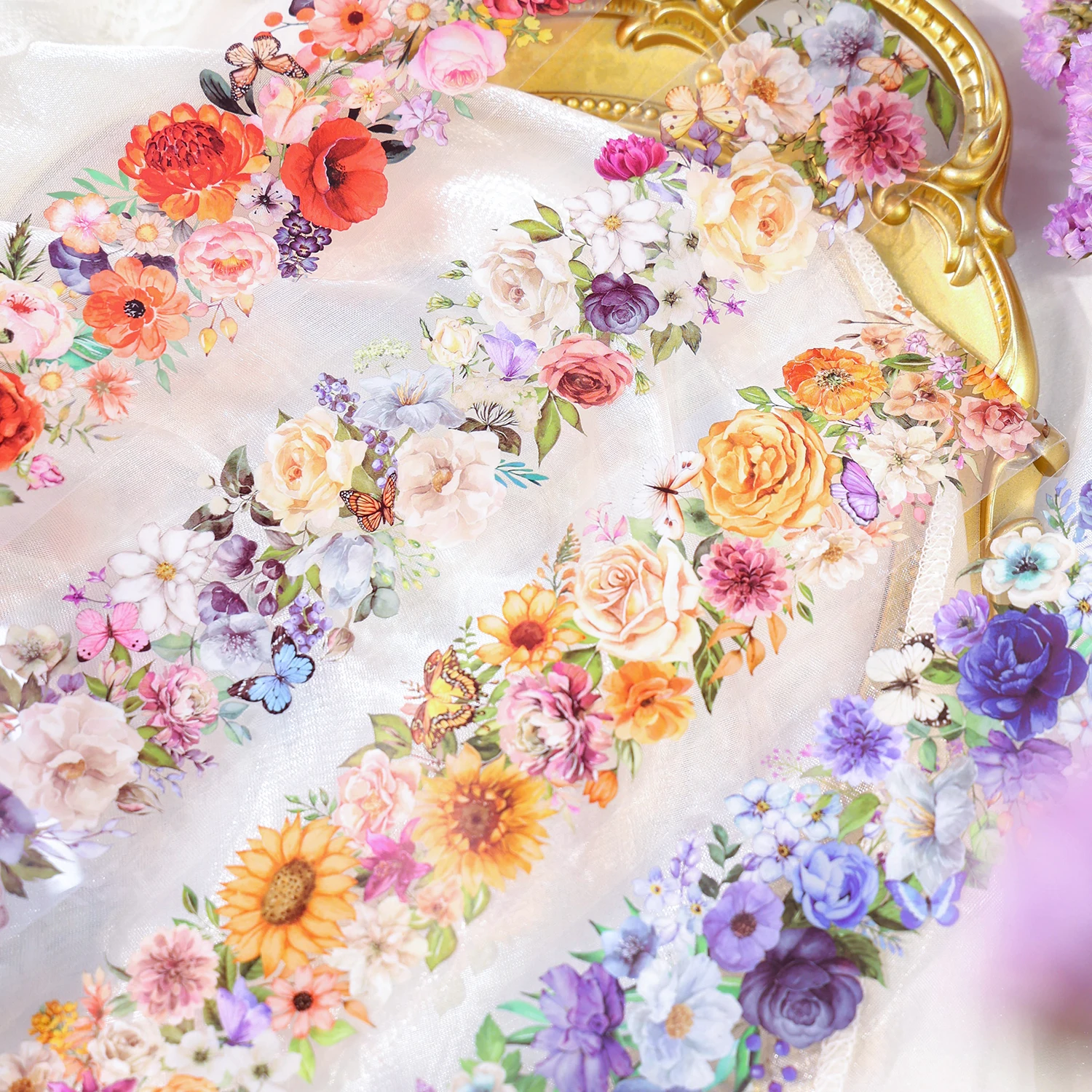 50mm*2m Flowers Tapes Roll PET Aesthetic Stationery DIY Scrapbooking Collage Junk Journal Craft Decor Tapes 3
