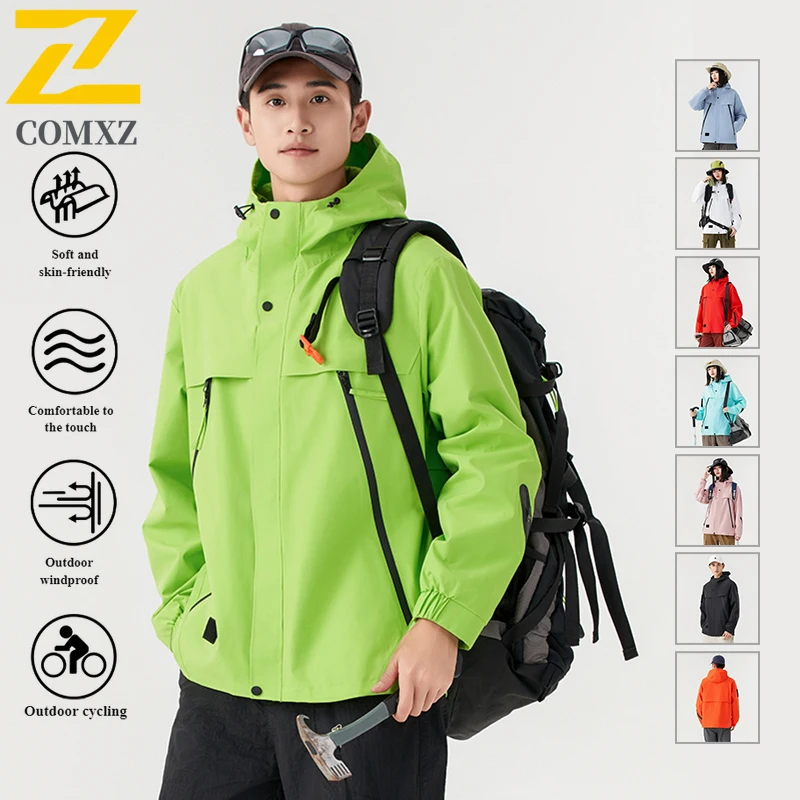 EiAO Workwear Jacket Waterproof Windproof Hiking Outdoor Loose Fit Breathable Solid Color Single Layer Couple Stain Resistant