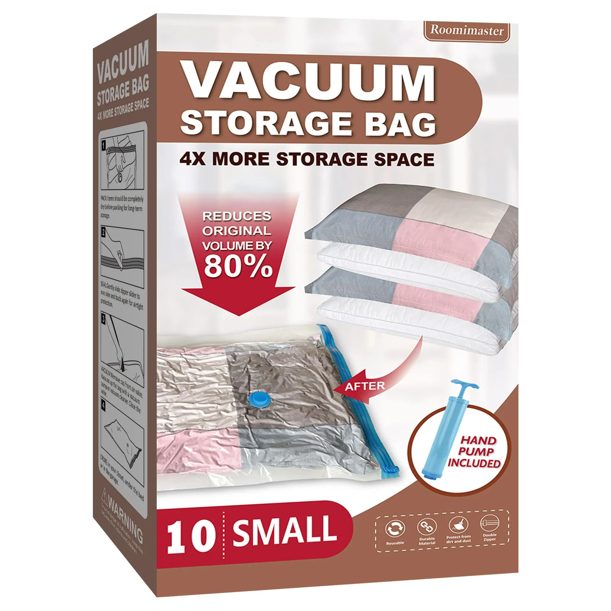 Vacuum Storage Bags 10 Small, Space Saver Seal Bags for Clothing Blankets Comforters Pillows Bedding Travel Luggage Carry-On