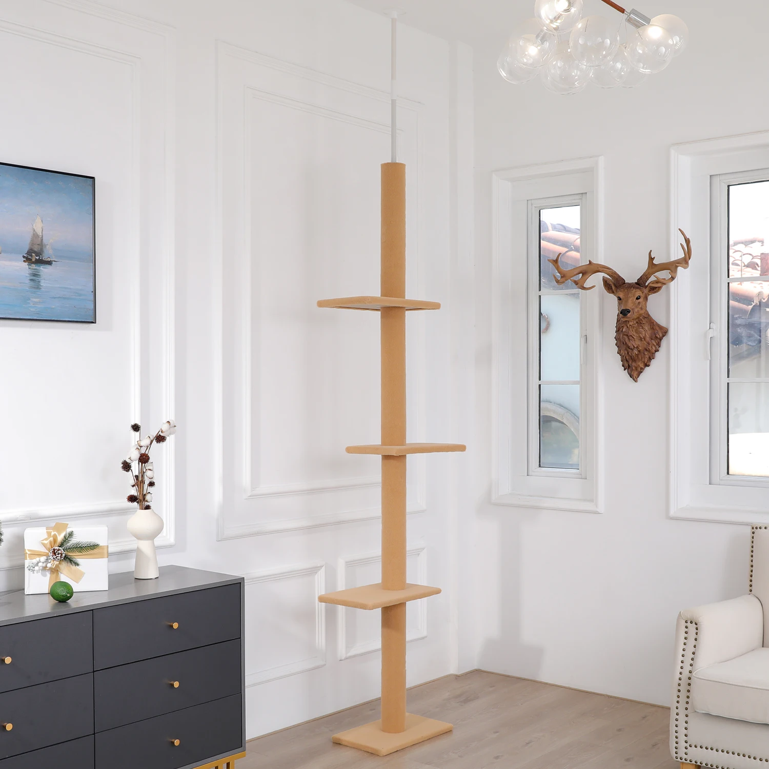 

5-Tier Floor to Ceiling Cat Tree Tower Climbing Toys Structures Cat Climber Tree Post Multilayer Platform Super Large