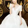 Classic V-neck Bridal Dresses 2024 New Satin Wedding Dress  With Sweet Bow Belt Simple Long A-line Evening Dress Customized 3