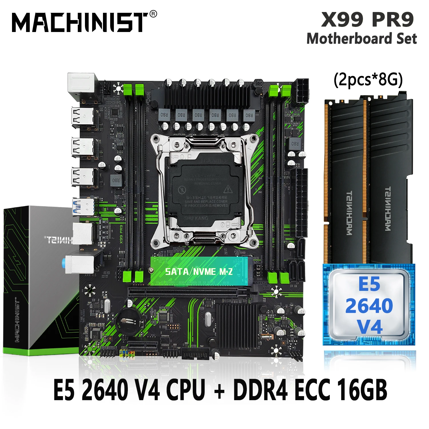 

MACHINIST Pr9 X99 комплект материнской платы Женский Xeon E5 2640 V4 процессор 16 Гб (2x8 ГБ) DDR4 ОЗУ 2133 МГц память Nvme M.2