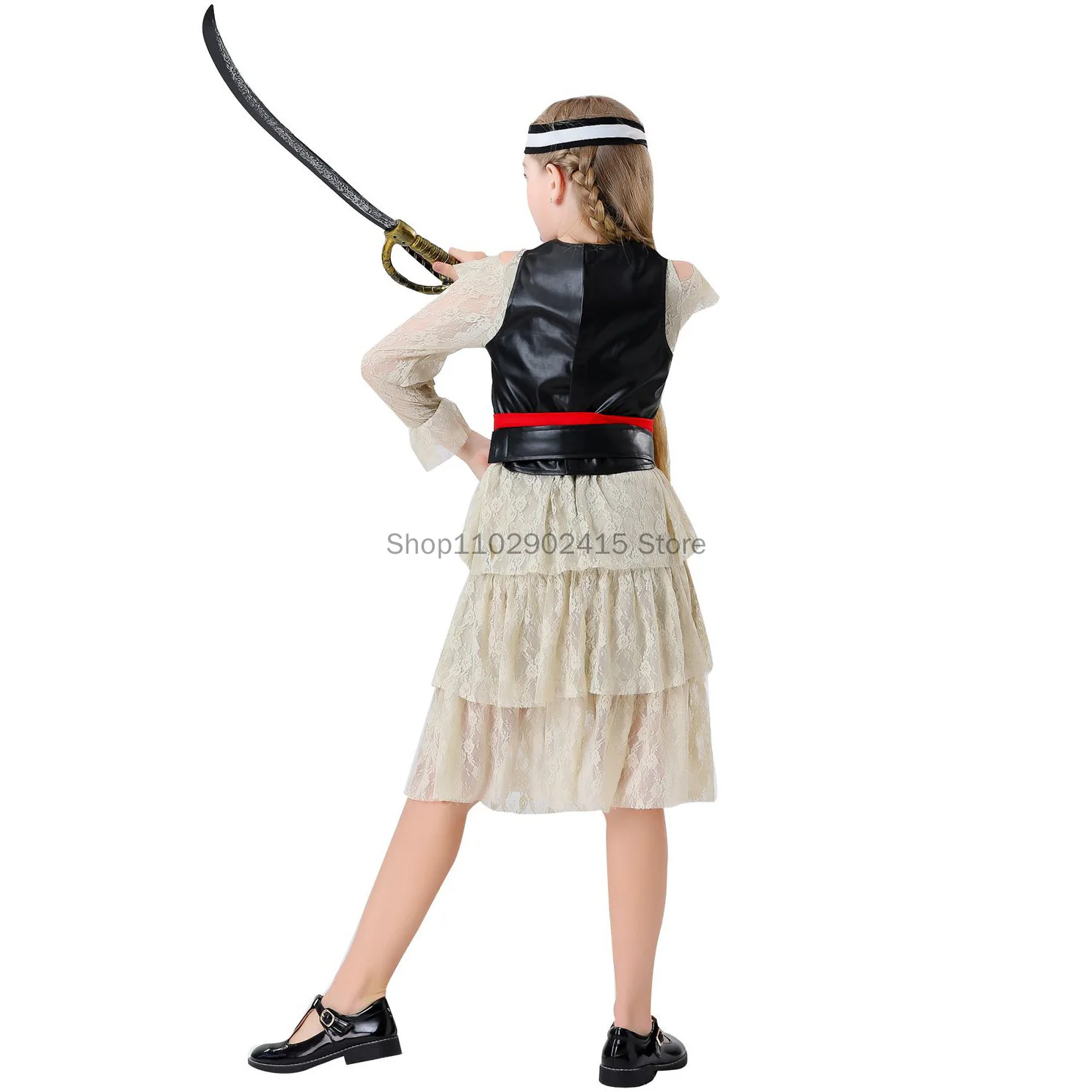 Medieval Kids Girls Cosplay Children Lace Pirate Skirts Costumes Halloween Carnival Dress Up Outfits Party Birthday Fancy Dress