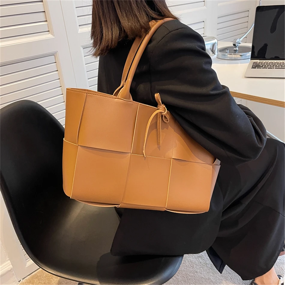 2 Set Weave Large Capacity Women's Tote Bags PU Leather Shoulder Bags for Women 2022 Fashion Lady Top-handle Bag Luxury Handbags