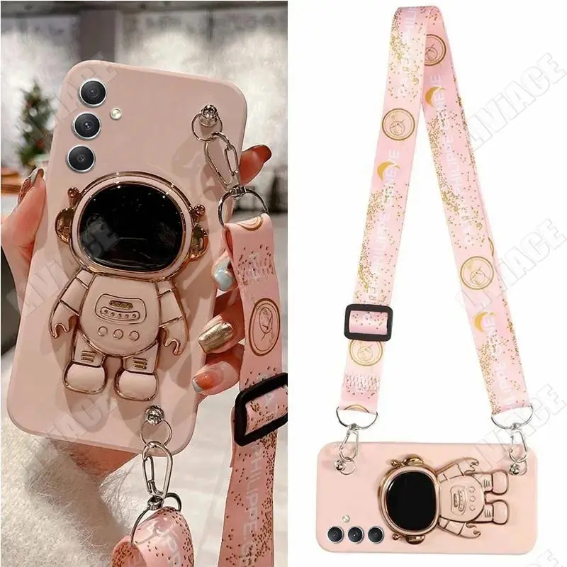 Astronaut Lanyard Crossbody Silicone Phone Case with Stand Cover