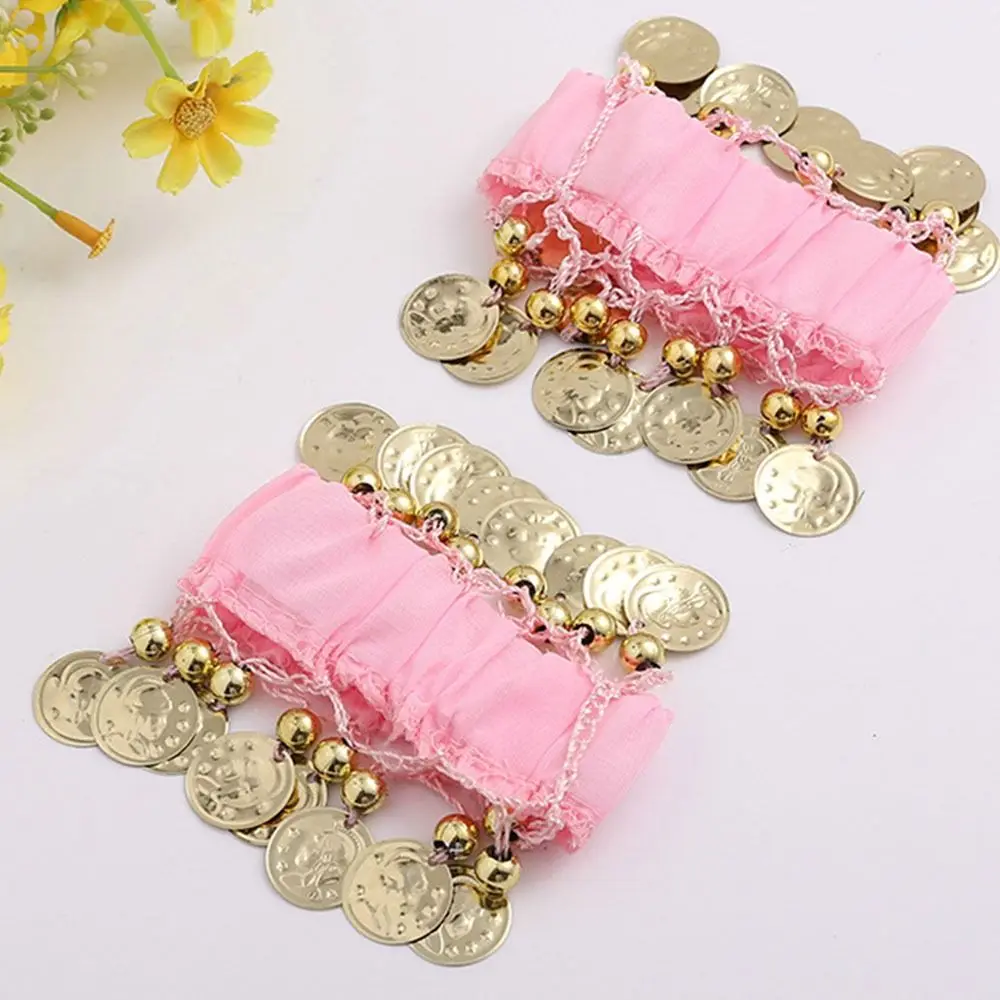 1 paar Bauchtanz Handgelenk Fußfesseln Armbänder Chiffon Gold Münze Rassel Armband Bauchtanz Kostüm Zubehör – Detail 17