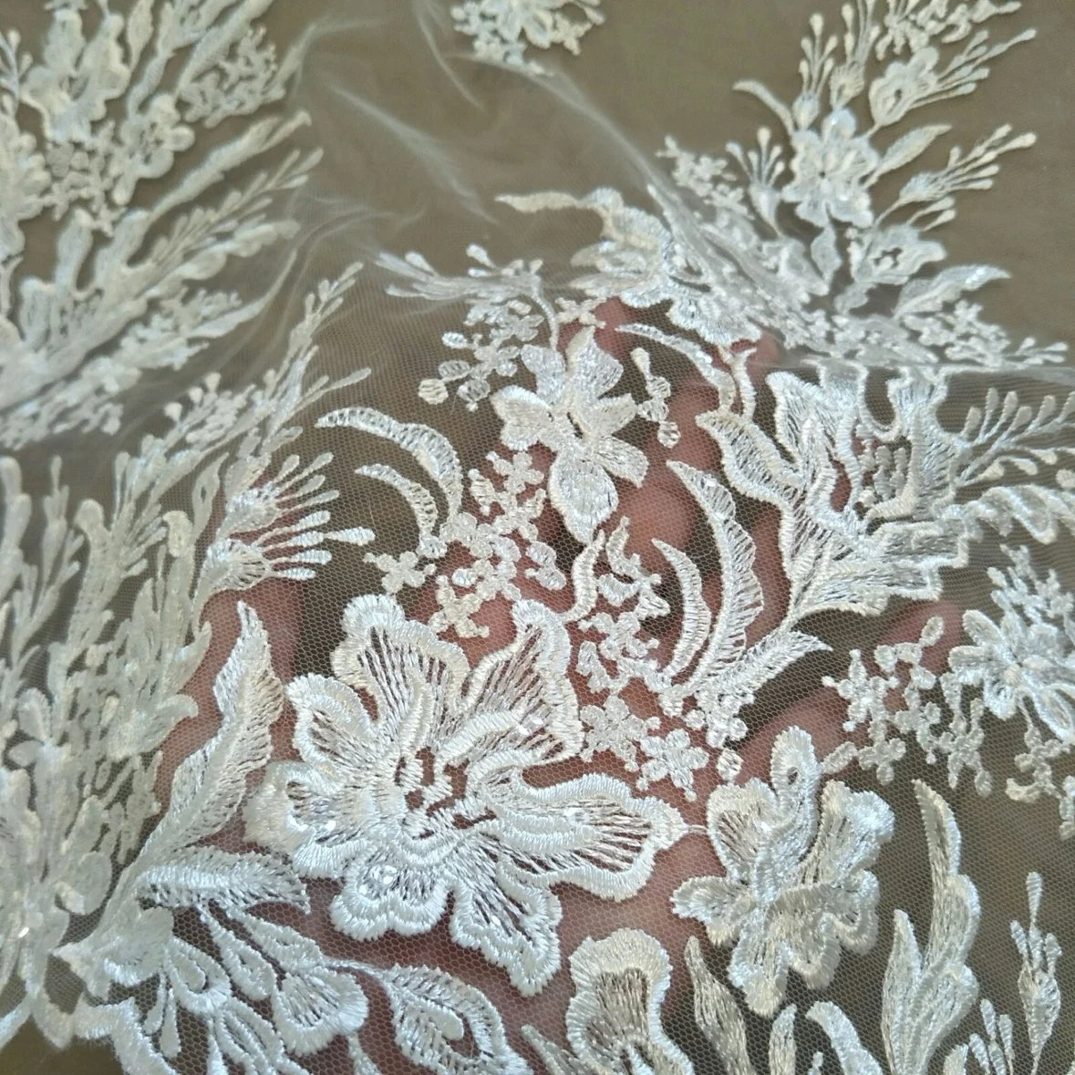 Classic Ivory Embroidery Fabric Wedding Dress Background Decoration Door Curtain Tablecloth Lace Fabric