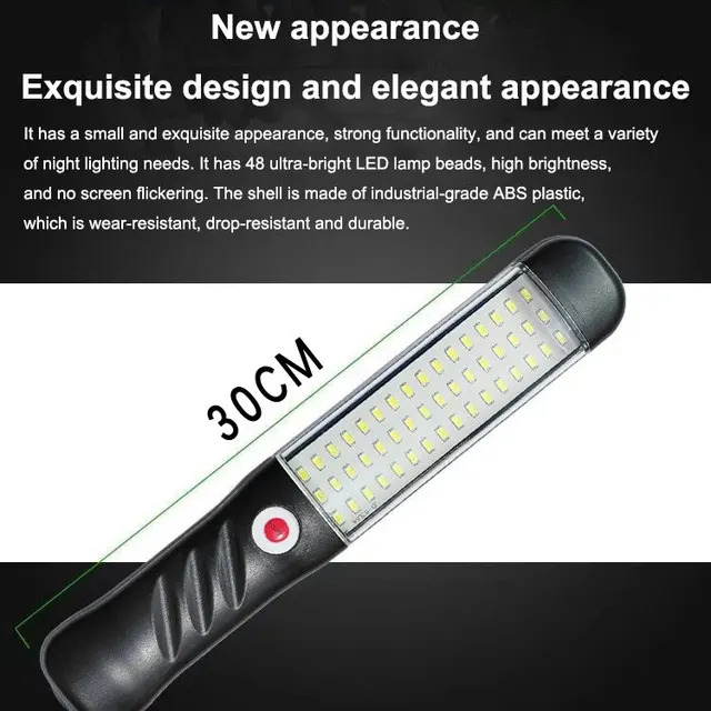 USB Rechargeable Magnetic Work Light - 25 LED, Dimmable, Handheld/Hanging, For Car Repair & DIY