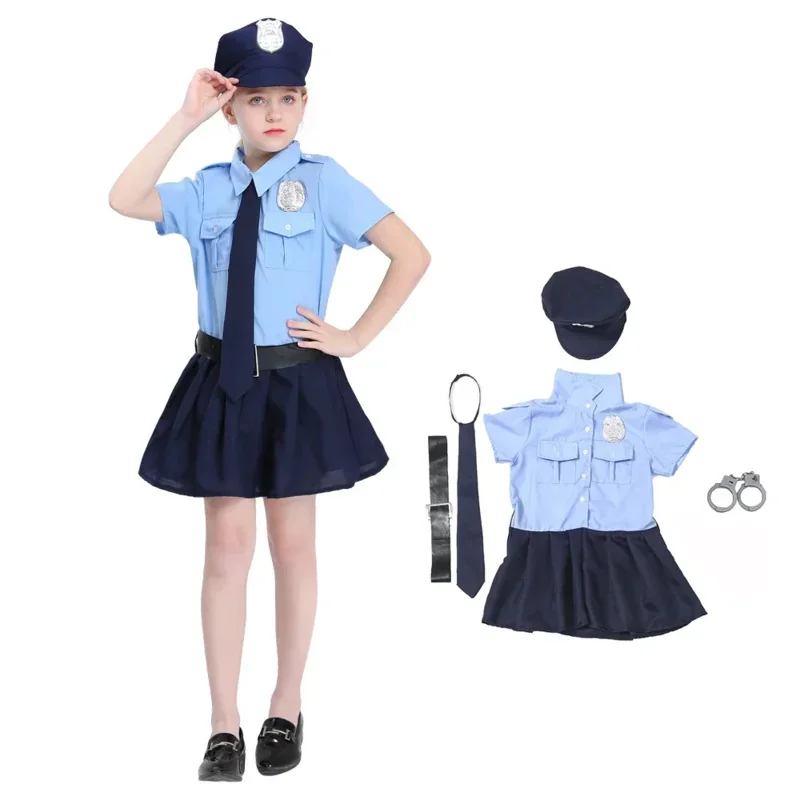 Children Policeman Cosplay Costumes Police Officer Uniform for Girls  Boys Halloween Carnival Police Suit with Toy Handcuffs