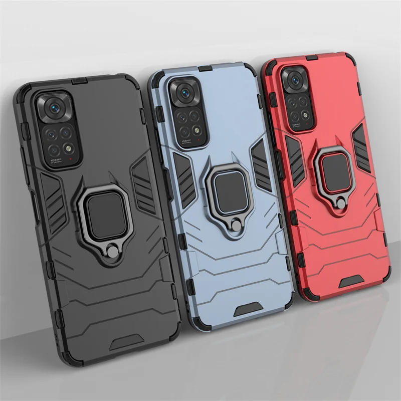 

Holder Cover For Xiaomi Redmi Note 11 Case For Redmi Note 11 Capas PC Bumper Shockproof Magnetic Cover For Redmi Note 11 Fundas