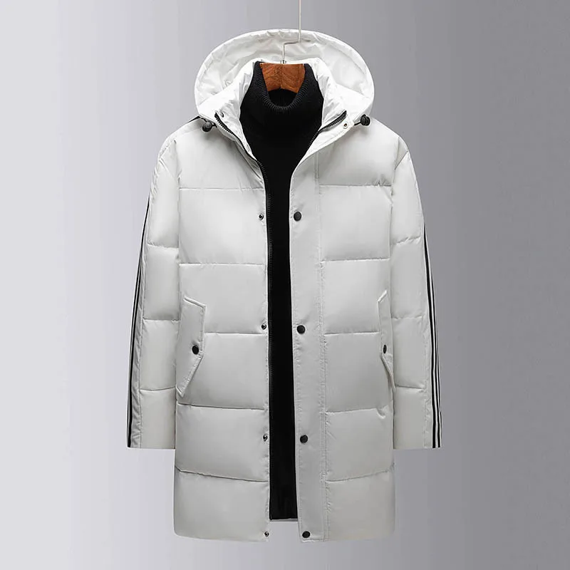 

Мужской зимний длинный пуховик с капюшоном, мужская повседневная утепленная куртка на 90% белом утином пуху, Высококачественная уличная ветровка, верхняя одежда
