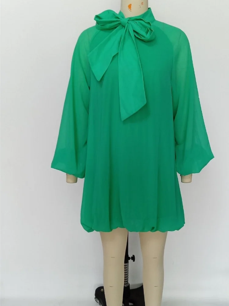 Wmstar Dress Women Wholesale European American Woman Dresses with Bow Decoration Puffed Sleeves Loose Chiffon Lining 2025